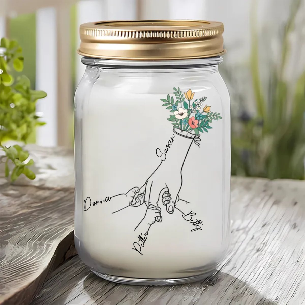 Mutter - Mama Oma Blumige Hände halten - Personalisiertes Einmachglas-Licht (HJ)