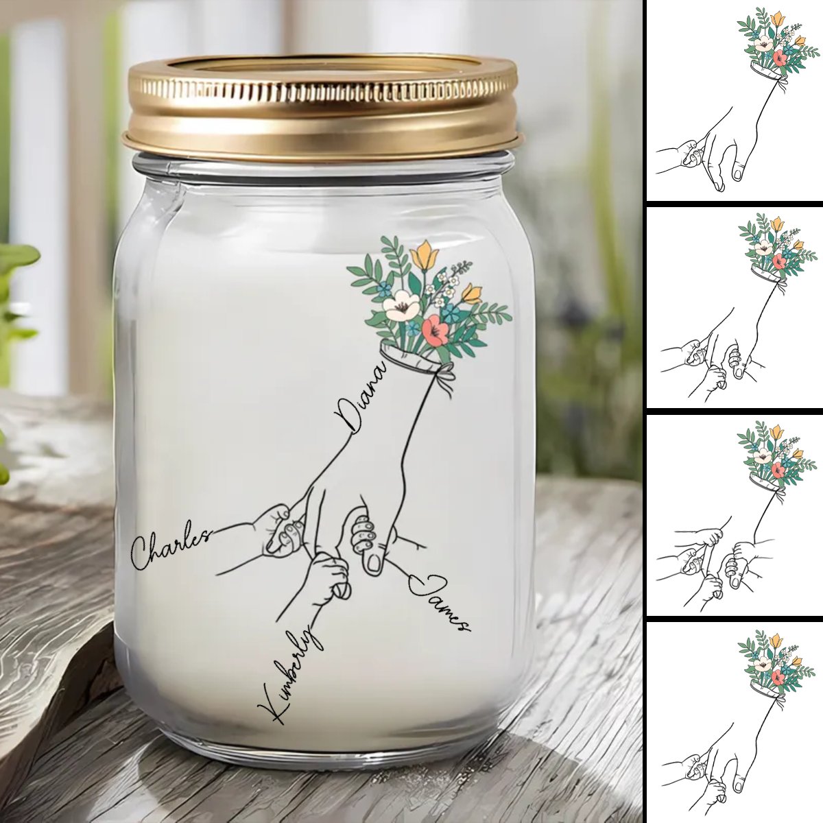 Mutter - Mama Oma Blumige Hände halten - Personalisiertes Einmachglas-Licht (HJ)