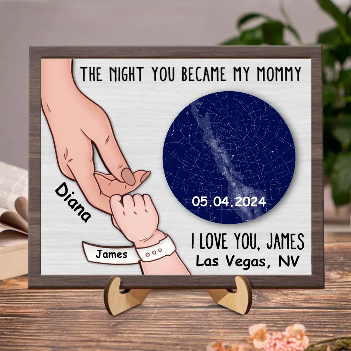 Mother - The Night You Became My Mommy -  Personalized 2-Layered Wooden Plaque (HJ)