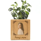Fête des Mères - Pots de fleurs gravés avec photo et texte personnalisés - Jardinière en bois personnalisée
