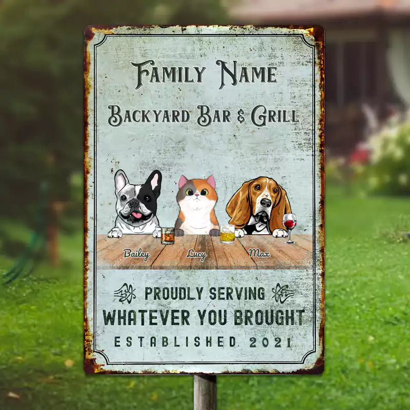 Personalized Custom Bar & Grill Dog/Cat Metal Sign