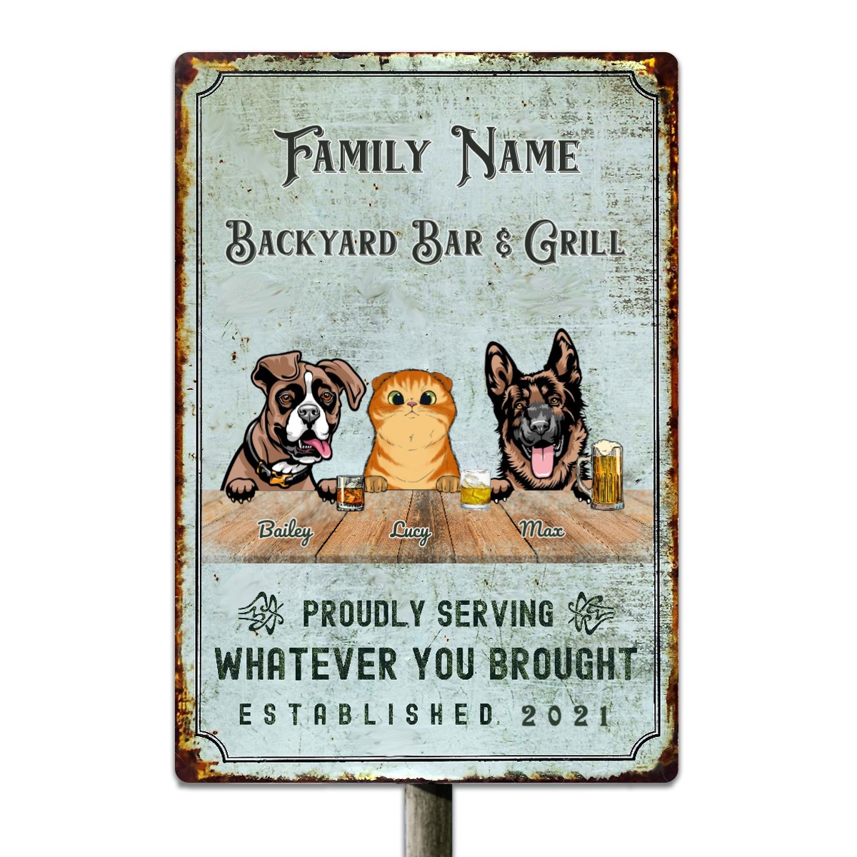Personalized Custom Bar & Grill Dog/Cat Metal Sign