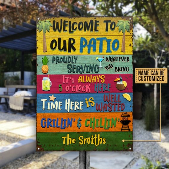 Personalized Patio Welcome Grilling Chilling Custom Classic Metal Signs