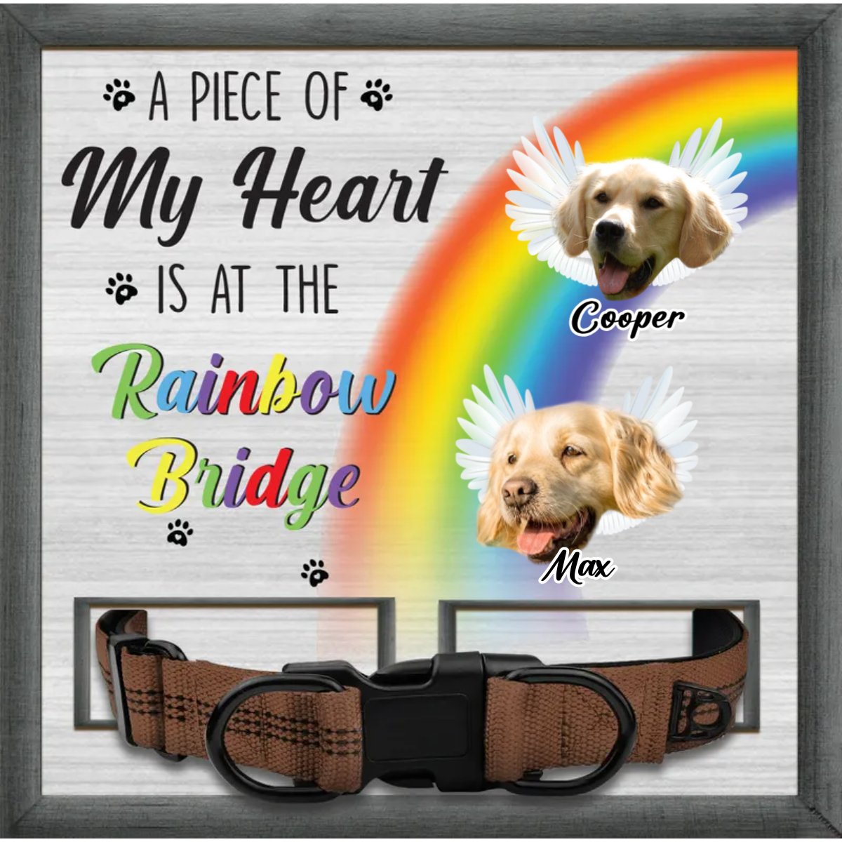 Pet Lovers - Custom Photo A Piece Of My Heart Is At The Rainbow Bridge - Personalized Pet Loss Sign, Collar Frame