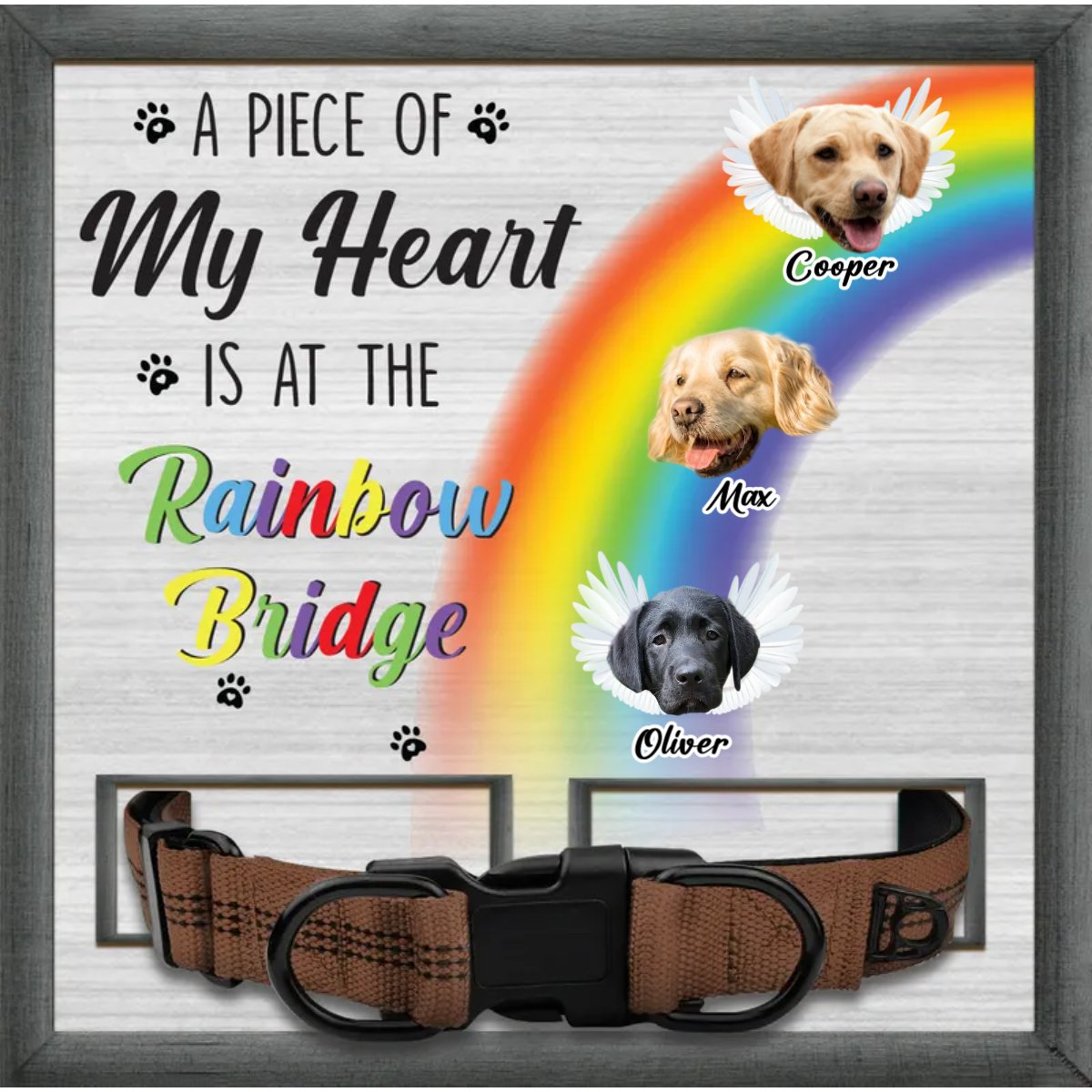 Pet Lovers - Custom Photo A Piece Of My Heart Is At The Rainbow Bridge - Personalized Pet Loss Sign, Collar Frame
