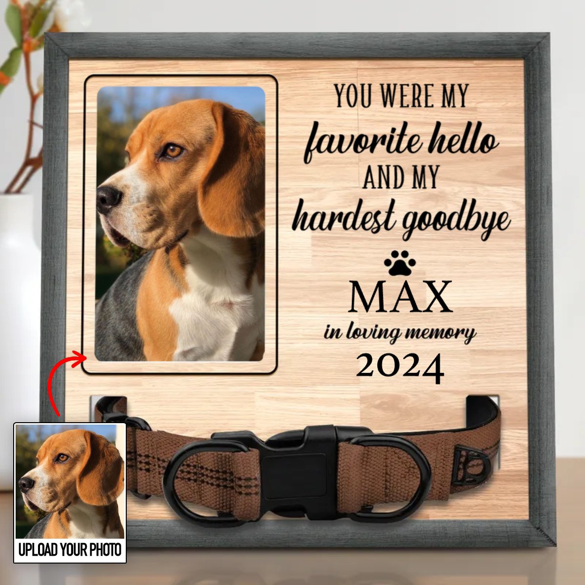 Custom Photo My Hardest Goodbye - Memorial, Sympathy Gift For Dog Owners, Cat Lovers - Personalized Pet Loss Sign, Collar Frame