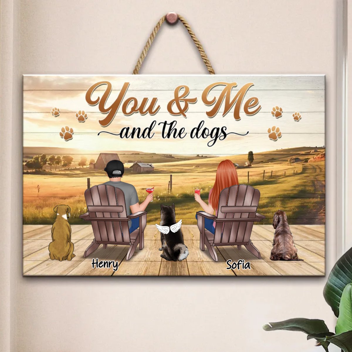 Pet Lovers - You And Me And The Dog Farm - Personalized Rectangle Wood Sign