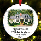 Custom Photo First Christmas At New Home Couple Family - Personalized Circle Ornament