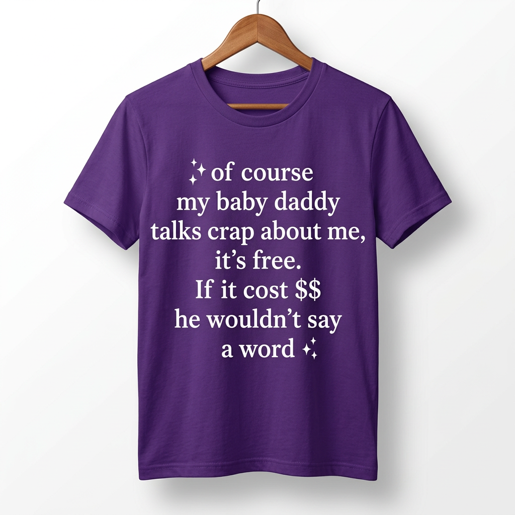 T-shirt « Of Course My Baby Daddy Talks Crap About Me » — Haut humoristique et sarcastique pour femme