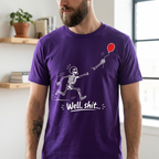 Funny Skeleton T-Shirt – "Well, Shit..." Floating Arm Red Balloon Tee