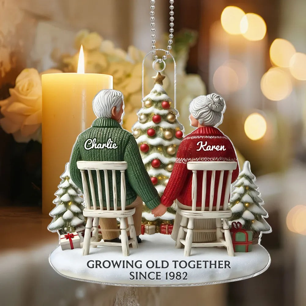 3D Effect Couple Growing Old Together - Personalized Acrylic Ornament - Anniversary Gift For Him, Gift For Her