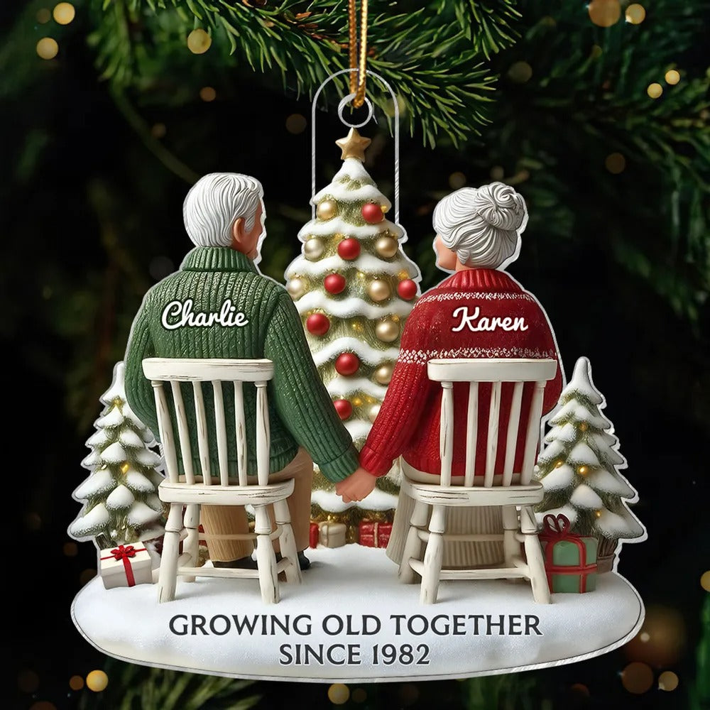 3D Effect Couple Growing Old Together - Personalized Acrylic Ornament - Anniversary Gift For Him, Gift For Her