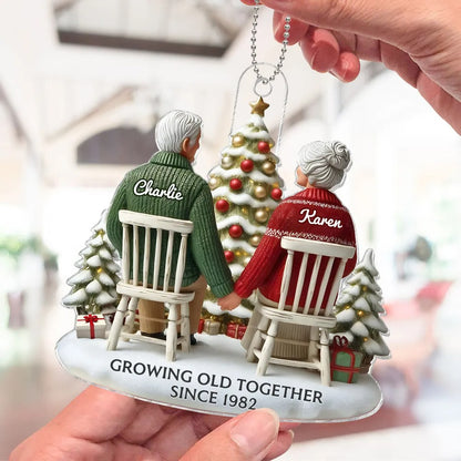 3D Effect Couple Growing Old Together - Personalized Acrylic Ornament - Anniversary Gift For Him, Gift For Her