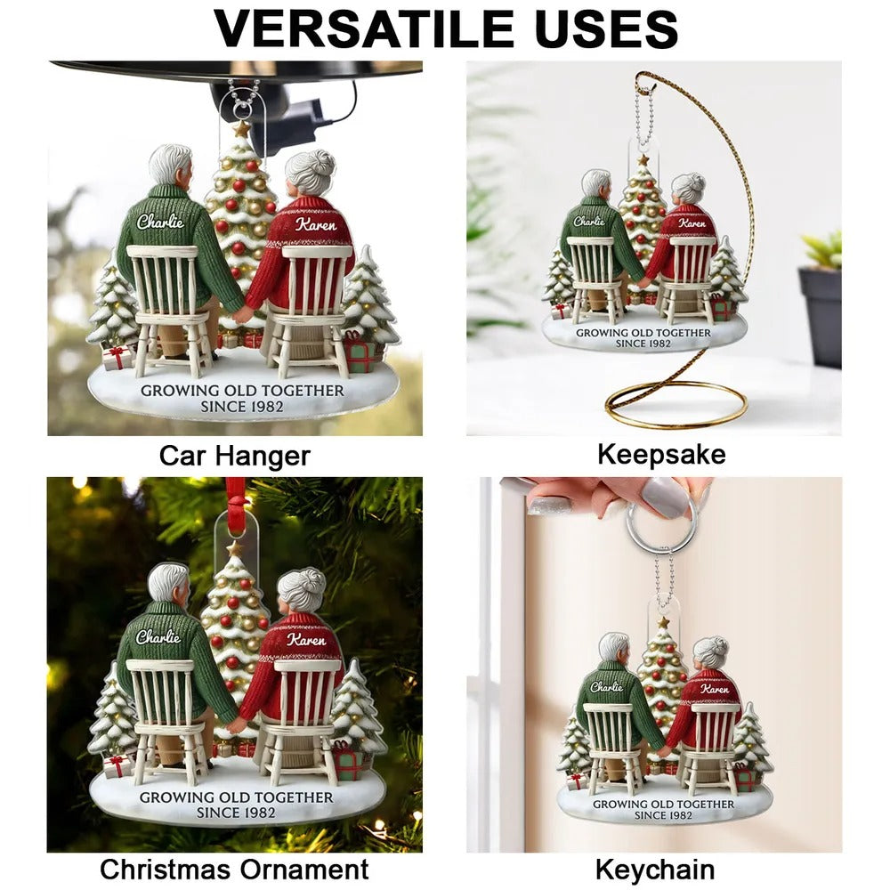 3D Effect Couple Growing Old Together - Personalized Acrylic Ornament - Anniversary Gift For Him, Gift For Her