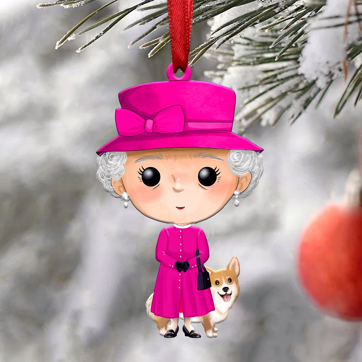 Queen Elizabeth II with Corgi - Christmas Ornament - QEL4