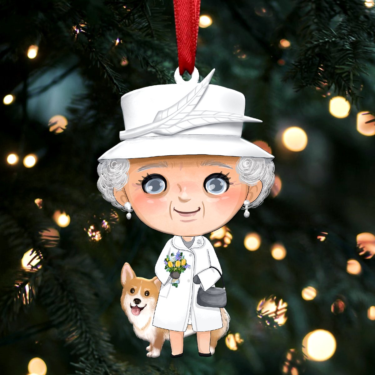 Queen Elizabeth II with Corgi - Christmas Ornament - QEL5