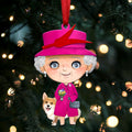 Queen Elizabeth II with Corgi - Christmas Ornament - QEL7