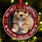 Ornement circulaire en acrylique personnalisé – Photo personnalisée pour les amoureux des animaux pour un premier Noël