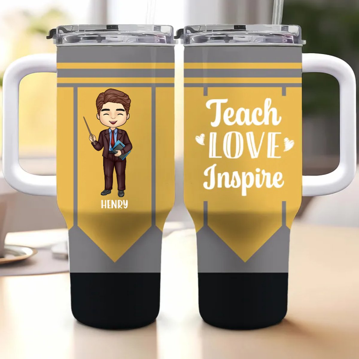 Teacher - Teach Love Inspire - Personalized Tumbler With Handle
