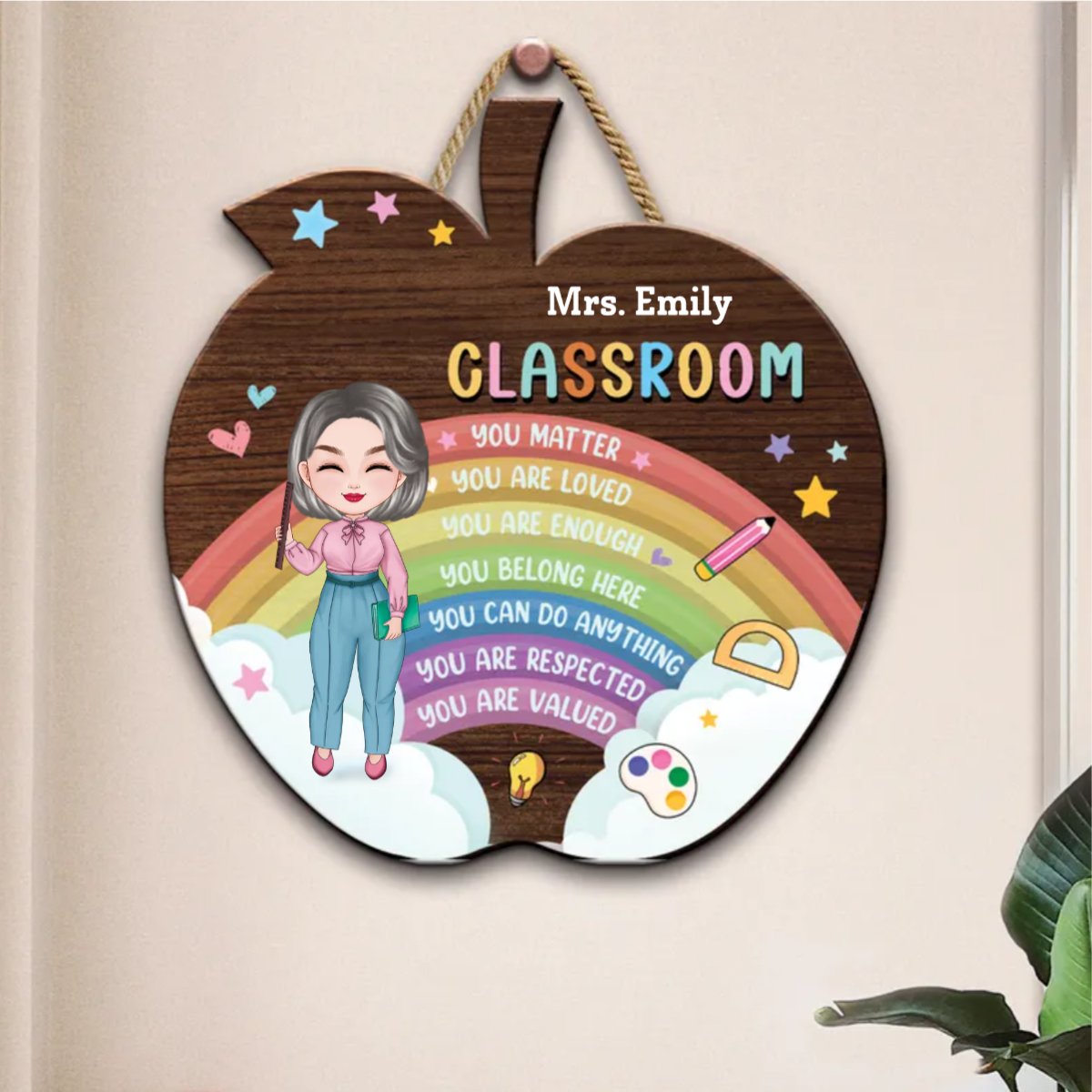 Teacher - You Belong Here - Personalized Apple Wood Sign