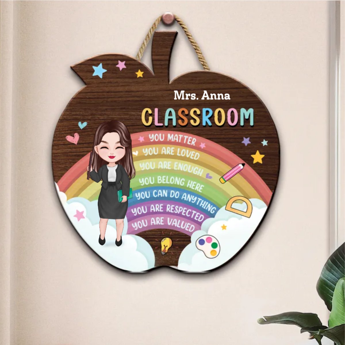 Teacher - You Belong Here - Personalized Apple Wood Sign