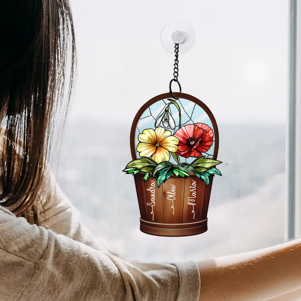 Geburtsblumen-Korb Schwestern beste Freundinnen - Personalisierter Fensterhänger Sonnenfänger Ornament