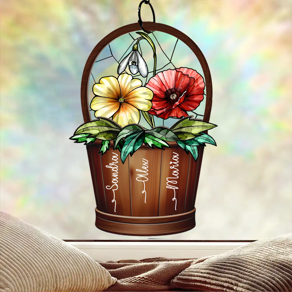 Geburtsblumen-Korb Schwestern beste Freundinnen - Personalisierter Fensterhänger Sonnenfänger Ornament