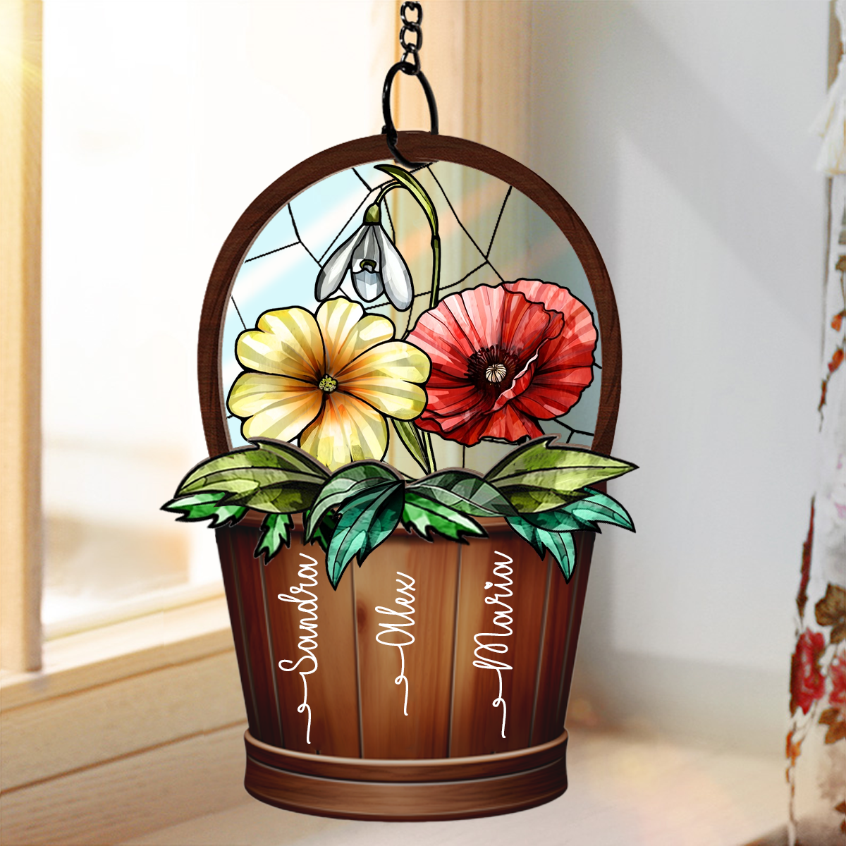 Geburtsblumen-Korb Schwestern beste Freundinnen - Personalisierter Fensterhänger Sonnenfänger Ornament