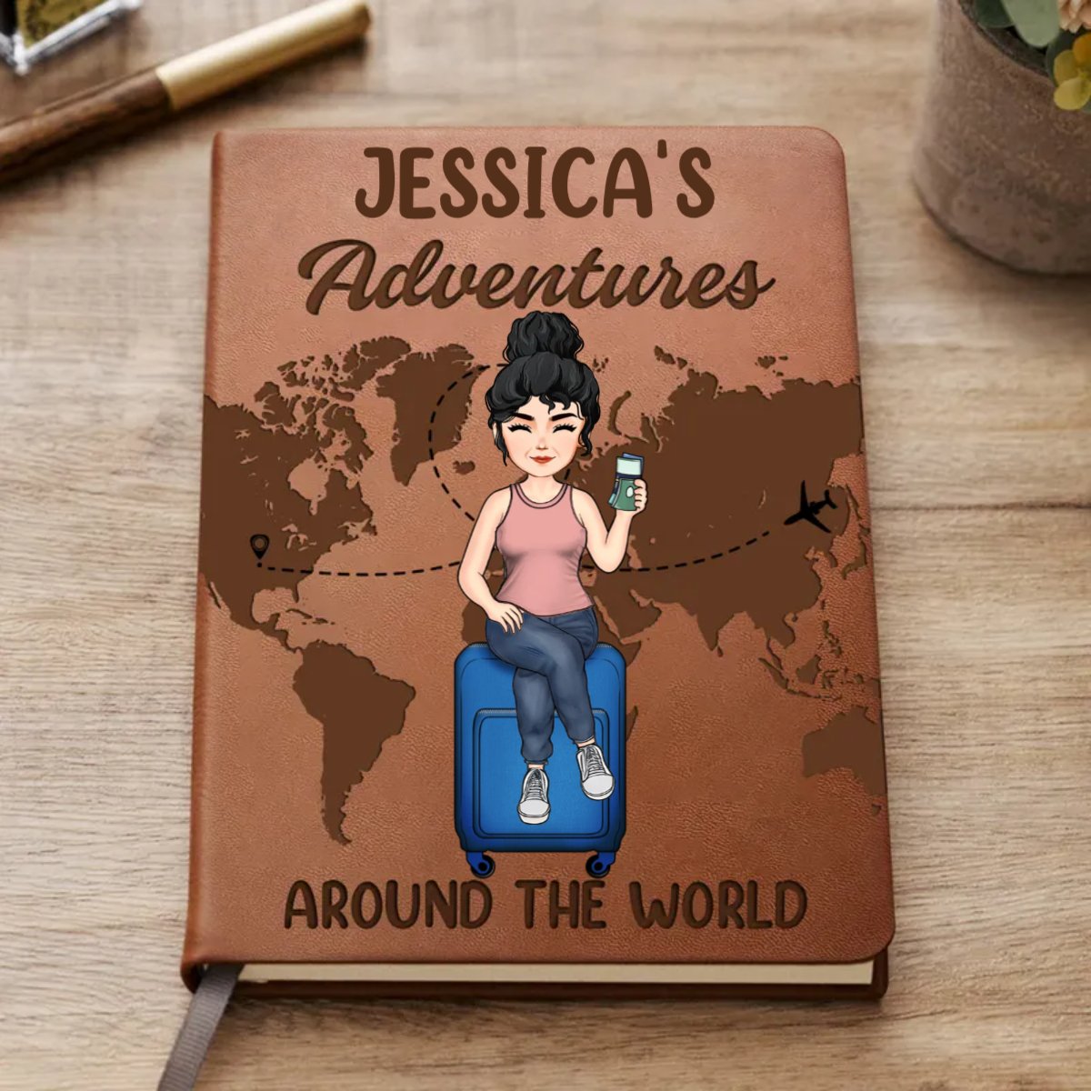 Travel Lovers - My Adventures Around The World - Personalized Leather Journal