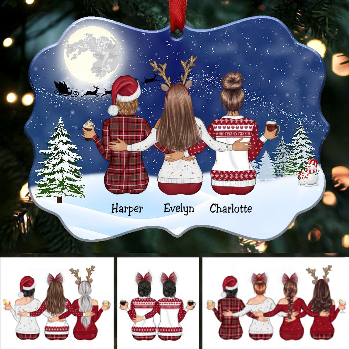 Up To 9 Girls - Custom Name Christmas Ornaments - Personalized Acrylic Ornament (Blue)