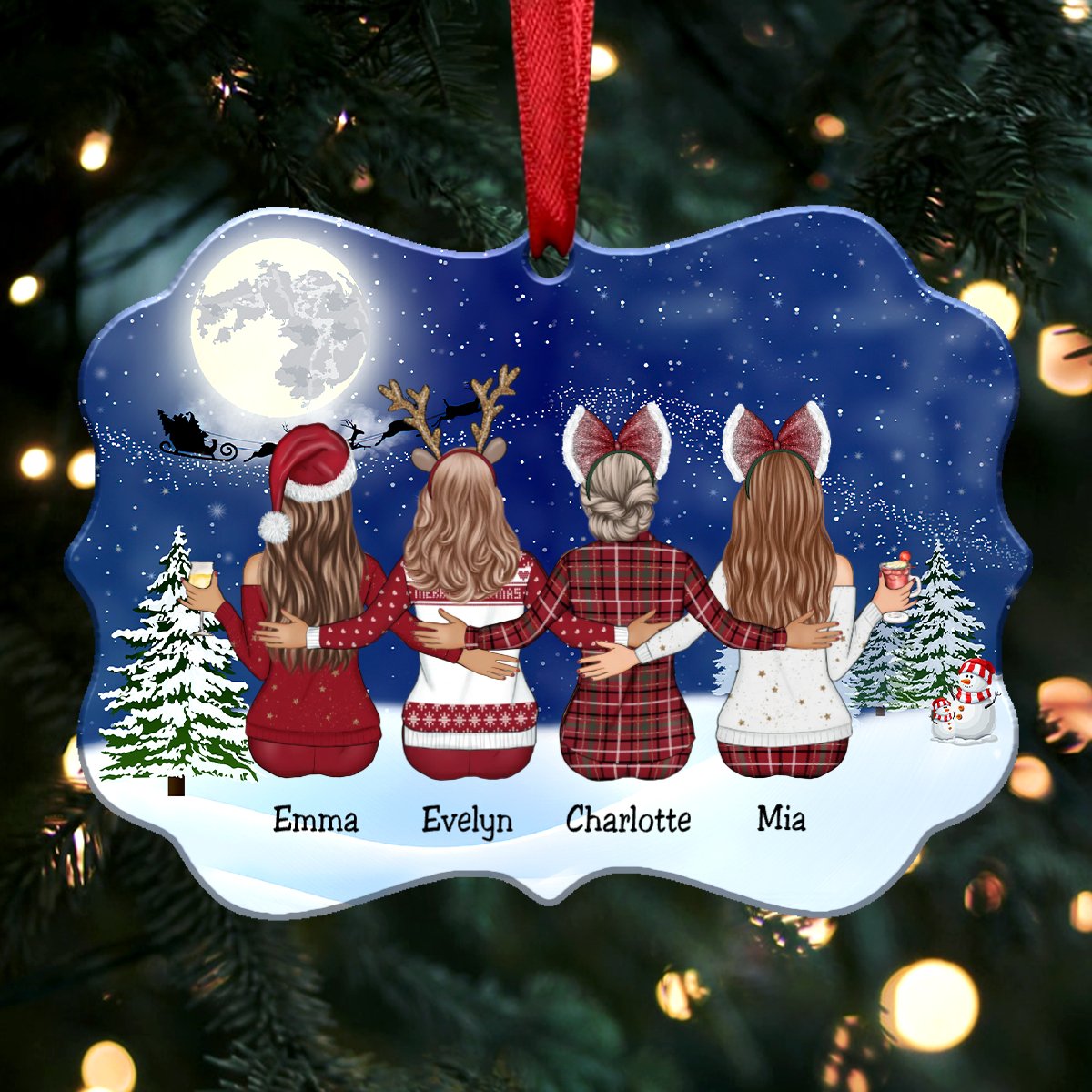 Up To 9 Girls - Custom Name Christmas Ornaments - Personalized Acrylic Ornament (Blue)