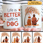 La vie est meilleure avec un chien : Tasse à café personnalisée pour maman de chien, saison d'automne