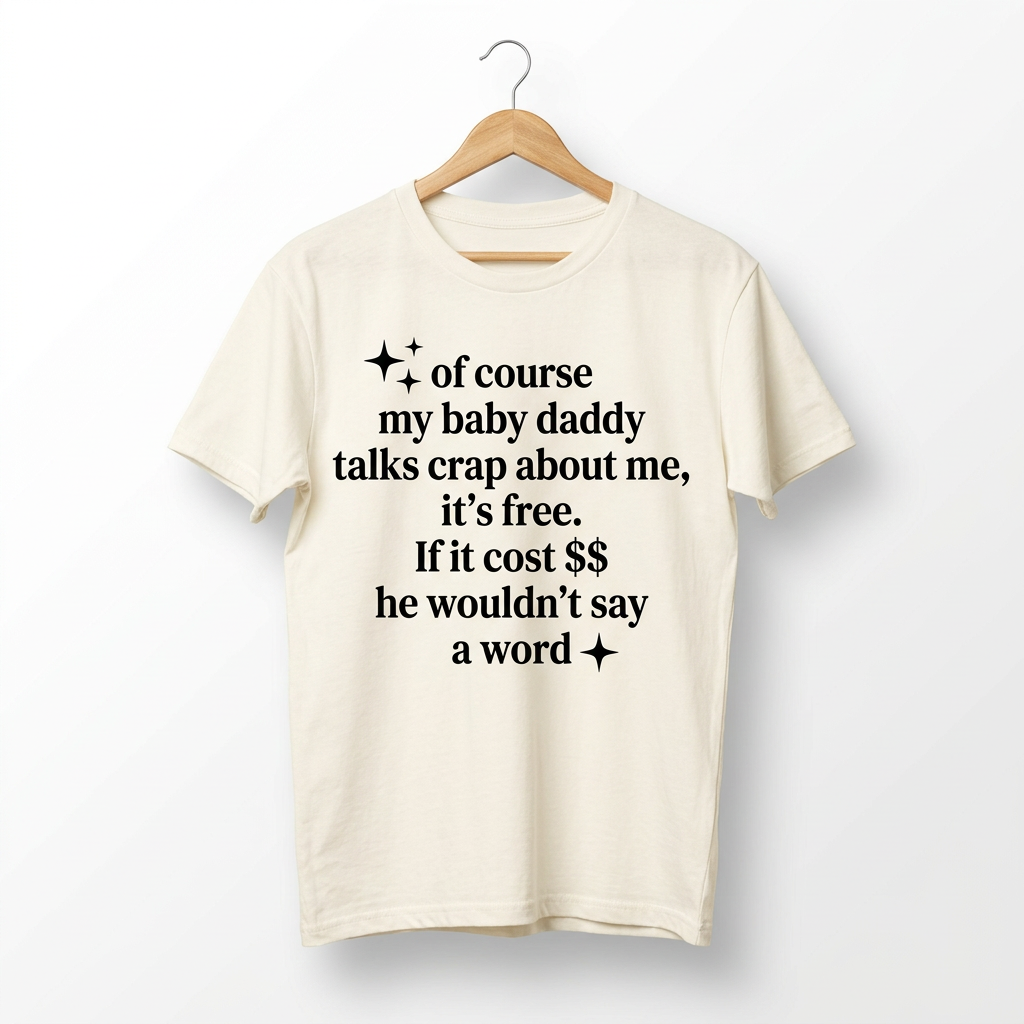 T-shirt « Of Course My Baby Daddy Talks Crap About Me » — Haut humoristique et sarcastique pour femme