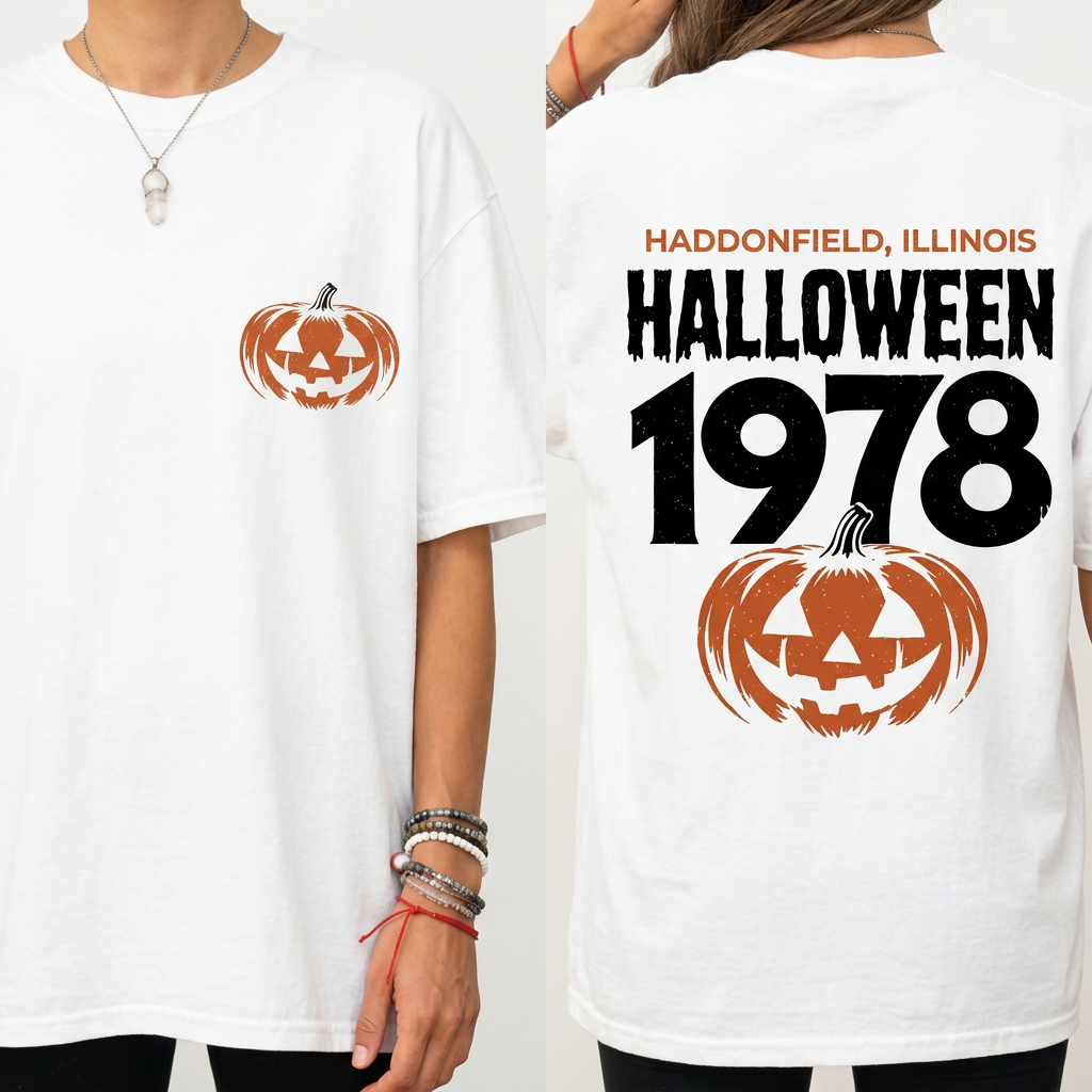 Vintage Halloween 1978 T-Shirt – Haddonfield Illinois Pumpkin Oversized Tee