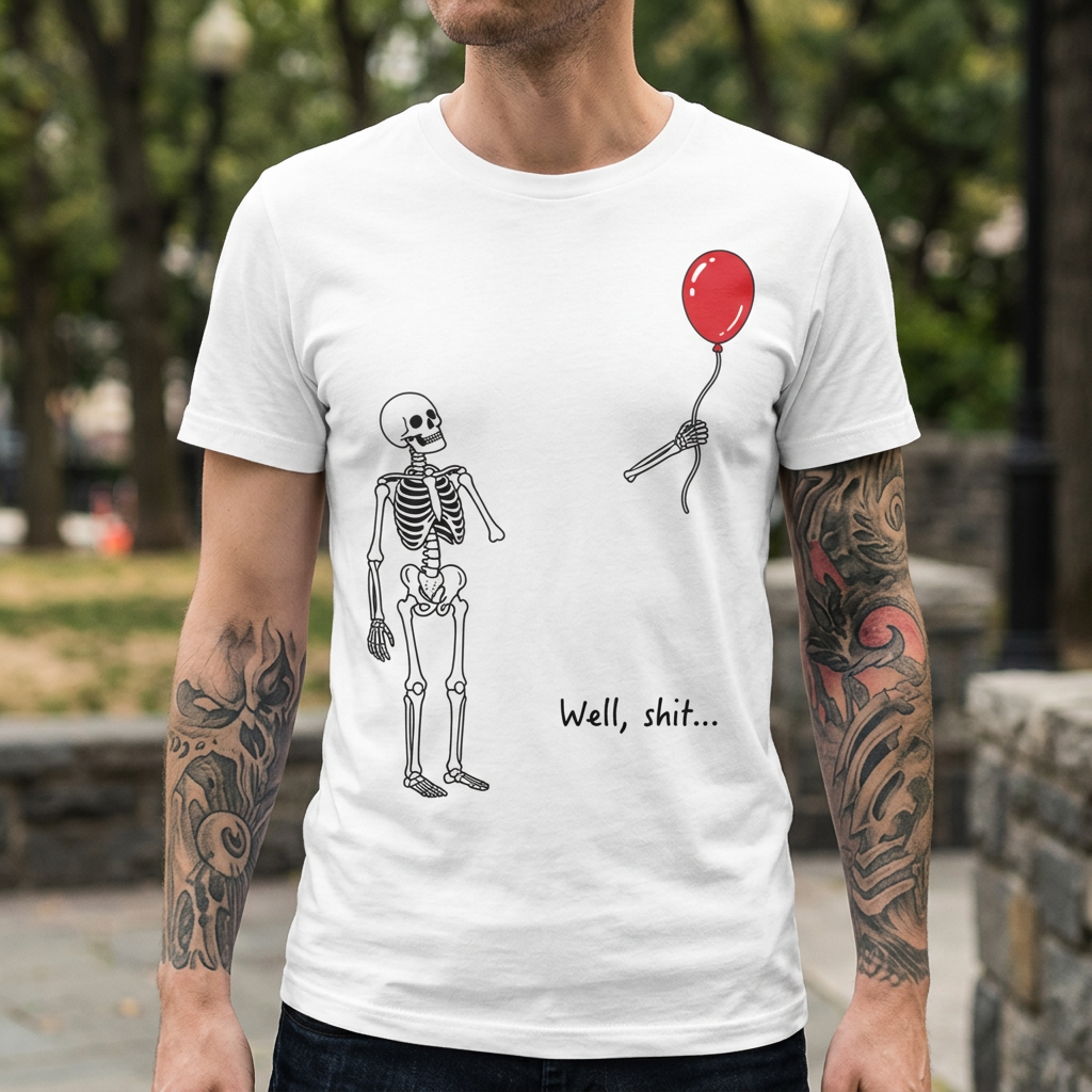 Well, Shit... | Funny Skeleton Halloween T-Shirt